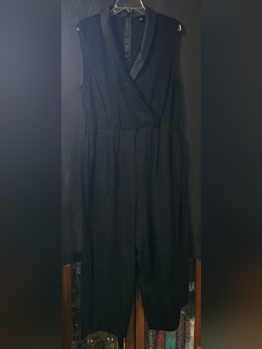 Torrid Black Tuxedo Satin Shawl Lapel Sleeveless Wide Leg Jumpsuit